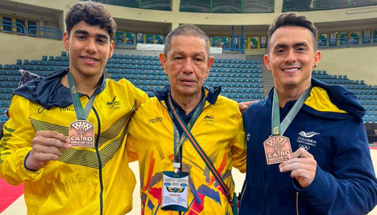 Ángel Barajas, Jairo Ruiz y Jossimar Calvo, gimnasia de Cúcuta. 